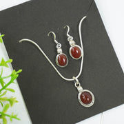 Carnelian Red Silver Pendant and Earrings : Medium Oval Love Rocks Silver Pendants and Earrings